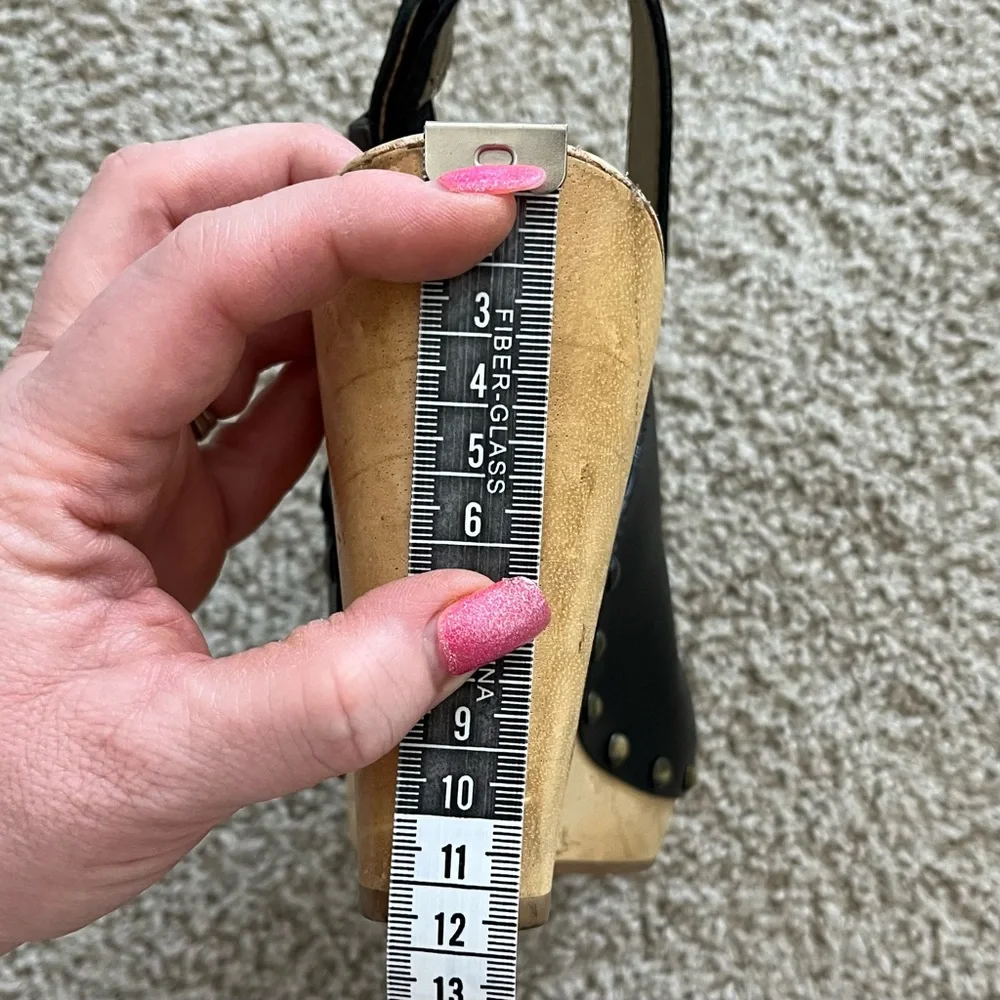 Sam Edelman Camilla Black Leather Studded Cork Wedge Open Toe Sandals Size 9 - Picture 10 of 15